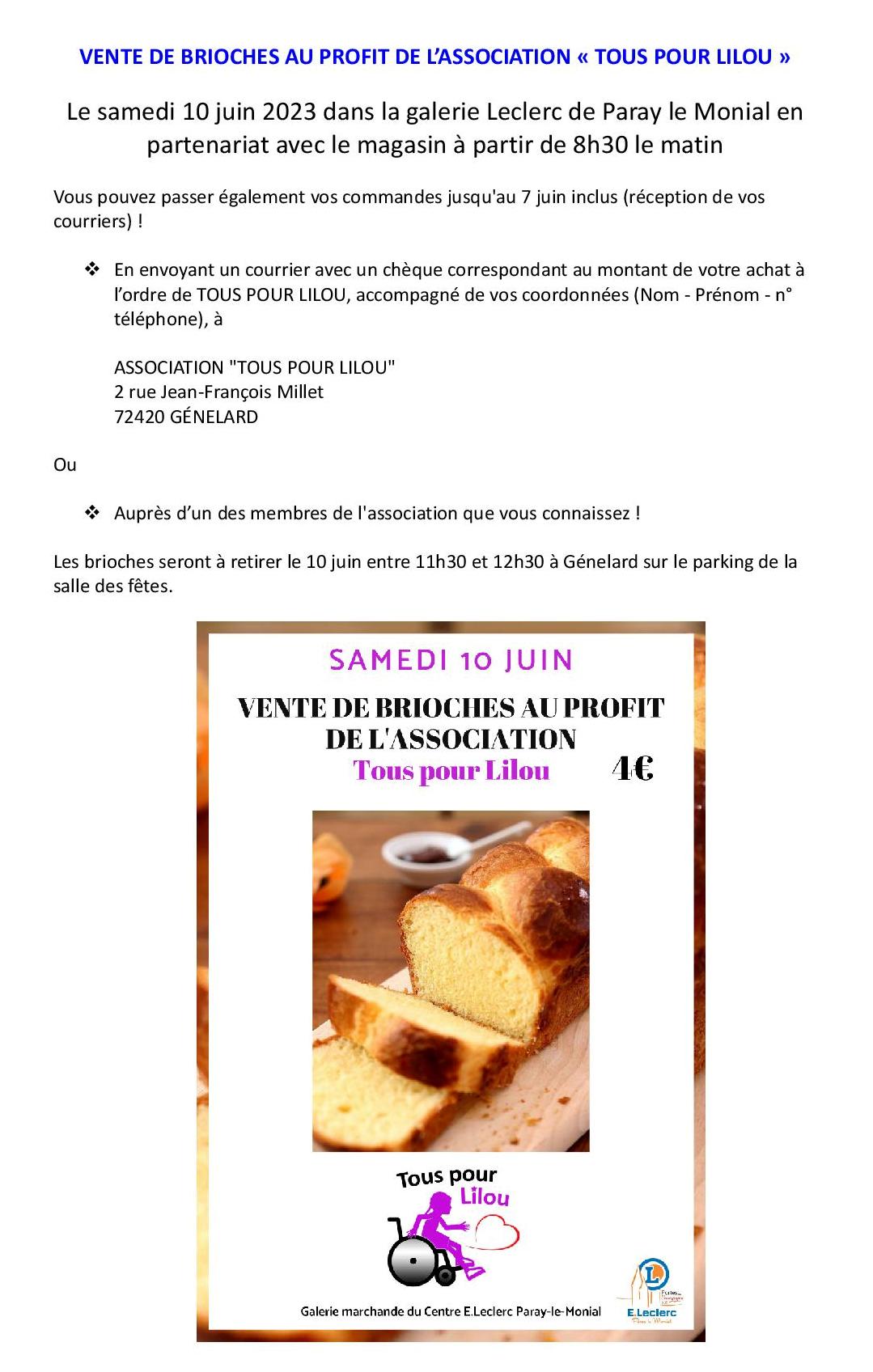 Vente de brioches au profit de Lilou