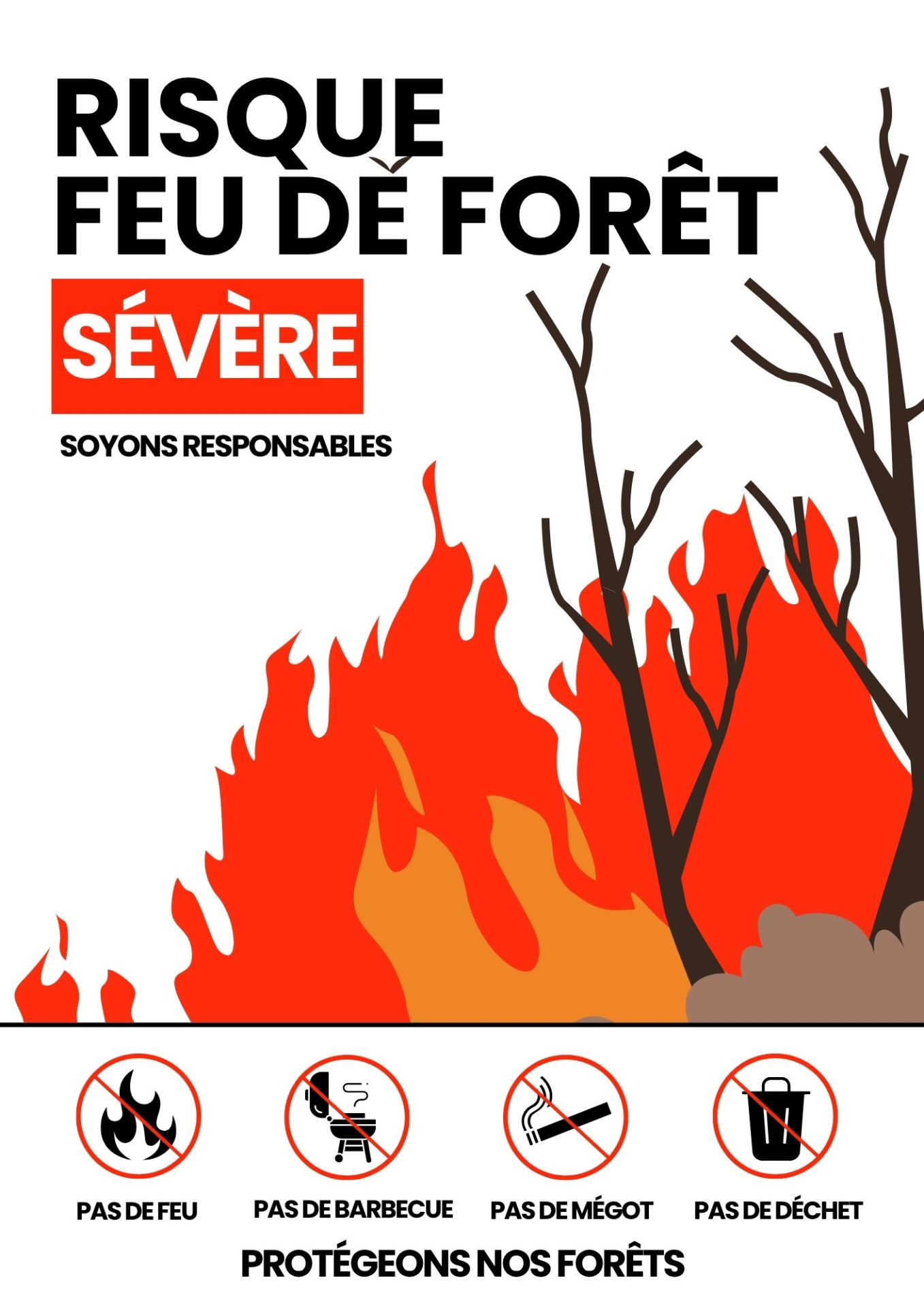 Risque sévère feux de forêts 